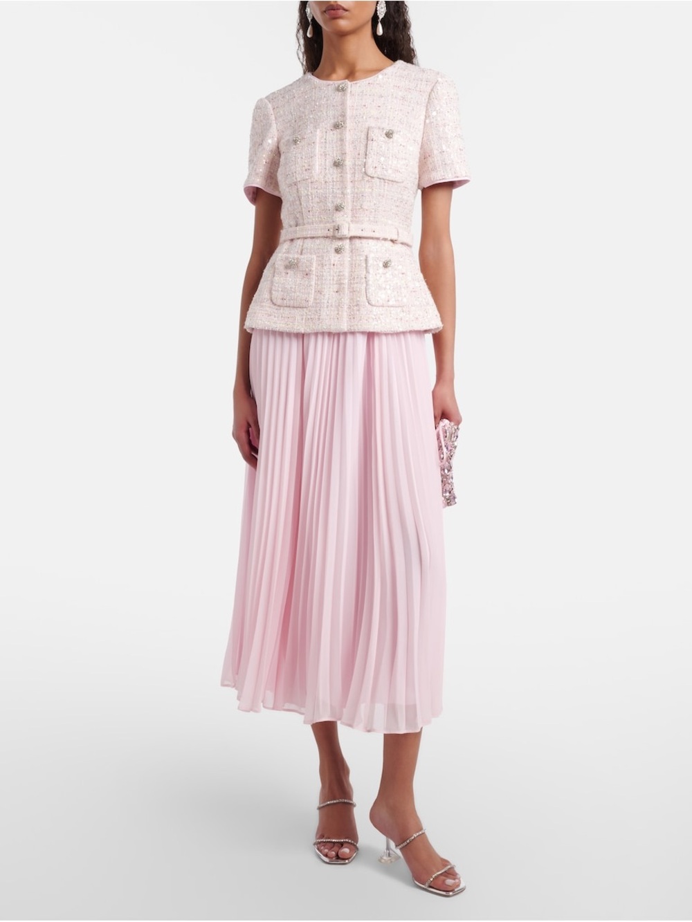 Self-Portrait NWOT Pink Sequin Boucle Tailored Midi Dress